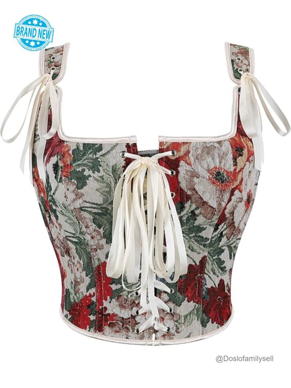 Vintage Renaissance Bustier Corset Top Lace Up Floral Jacquard Bodice Push Up